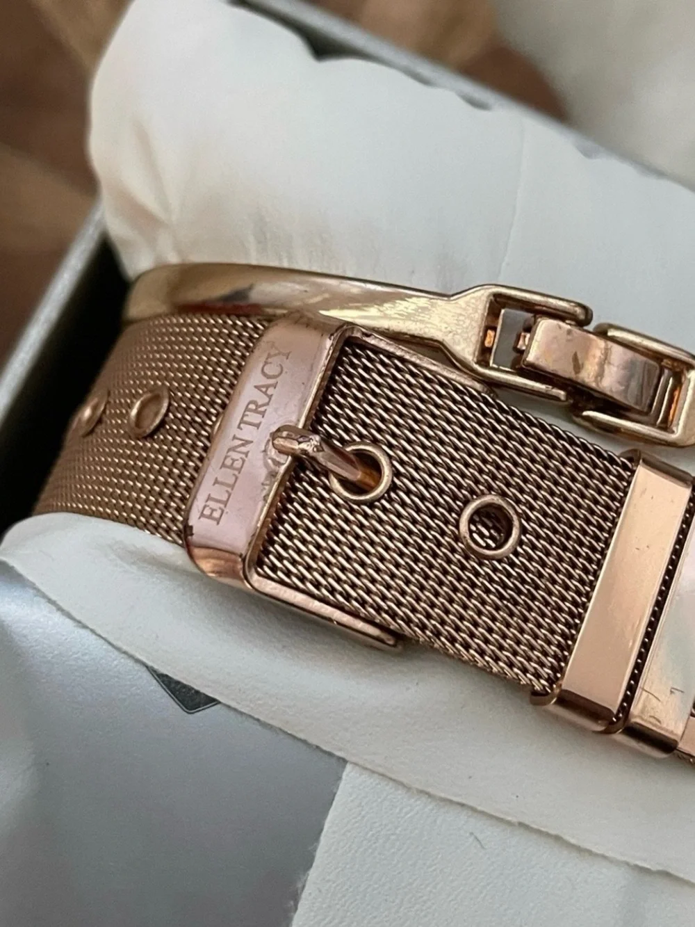 Ellen Tracy Rose Gold Watch with Crystal Accent Bracelet Set